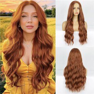 Auburn Wig Long WavyWig For Women Middle Part Wavy Wigs Synthetic Heat Resistant